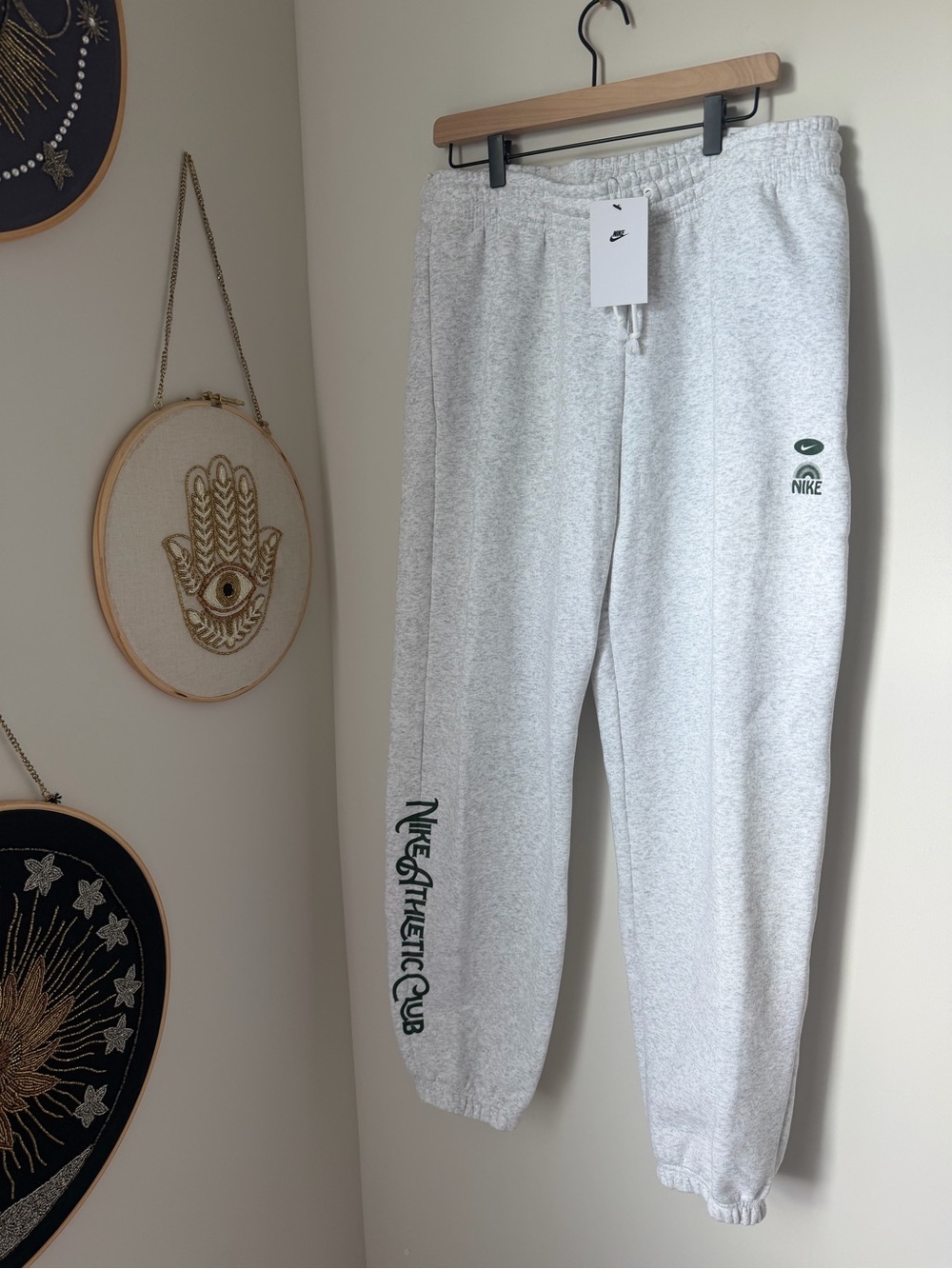 Nike heather Gray Sweatpants with Dark Green leg logo